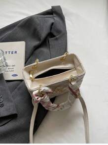 今年流行菱格漆皮百搭单肩斜挎包时尚手提小方包 - 米色 - 查看 6