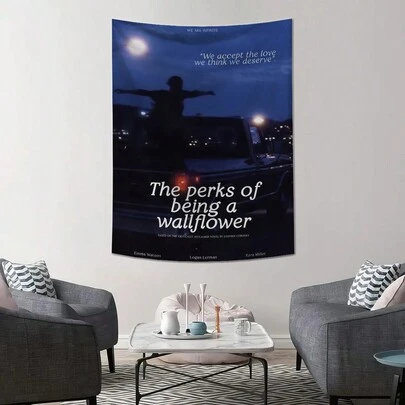 1 件 The Perks Of Being A Wallflower 印花挂毯，适用于客厅、卧室、办公室、家居装饰、派对、长方形厨房壁挂布，带垂坠，附 3 个墙钉和 2 个夹子，壁挂