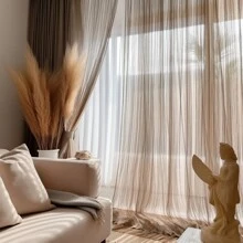 1 tấm rèm mỏng màu cà phê hiện đại với điểm nhấn là sợi chỉ vàng lấp lánh. Kết hợp chức năng che nắng với sự thanh lịch lọc ánh sáng. Được thiết kế với các lỗ khoen đục sẵn để dễ dàng lắp đặt, tấm rèm này lý tưởng để nâng cao phong cách của phòng ngủ, phòng khách và ban công đồng thời mang đến nét quyến rũ tinh tế, đương đại cho bất kỳ không gian nào. - Cà phê nâu - Xem 5