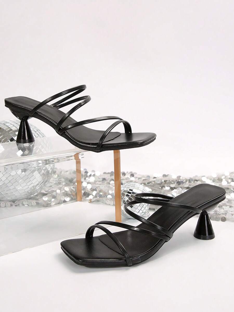 女士新款时尚银色高跟凉鞋，黑色高跟凉鞋 - 黑色 - 查看 1