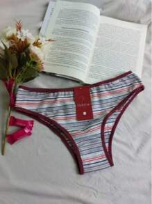 Kit 5 Striped Cotton Panties Comfort Lingerie Printed Women's Intimate Fashion Comfortable Women's Thong Set - Nhiều màu - Xem 6