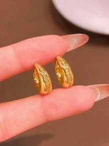 1 Pair 925 Sterling Silver Round Rhinestone Earrings, Simple & Elegant Design, Luxury Jewelry Gift For Women, Party, Birthday, Date - Half Circle Diamond Earrings - View 3