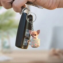 1/2/3pcs Cute Chihuahua Dog Keychains, 2D Acrylic Animal Theme Pendants, Suitable For Backpack And Car Key Decoration, Multifunctional Small Gifts - Multicolor - View 5