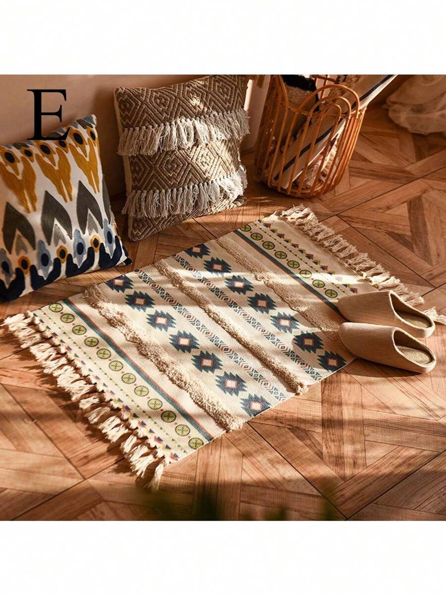 1PC Nordic Tassel Knit Rug Carpet Small Rug 60x90cm Bedroom Kitchen Rugs Living Room Washable Mat Boho Retro Home Decoration - Multicolor - View 1