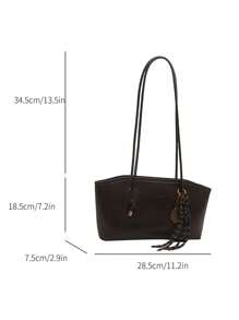 1pc Brown Quilted Zipper Closure Solid Color PU Bowling Bag, Large Capacity Tote Bag, Fashionable New Design, Shoulder Bag With Vintage Style, Suitable For Ladies Everyday Use, Autumn/Winter - Coffee Brown - View 12