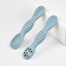 硅胶婴儿勺，婴儿食物喂食用穿孔勺，婴儿新生儿专用软勺，硅胶 - 彩色 - 查看 8