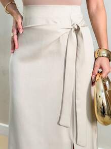 Frenchy Women's Casual Solid Color Drawstring Wrap Skirt Spring/Summer/M5509 - Beis - Ver 4