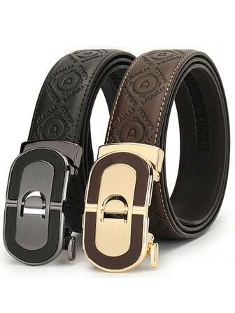 1 条时尚男士自动扣皮带，高端，字母装饰，商务休闲，适合送礼，PU 皮革，4 季