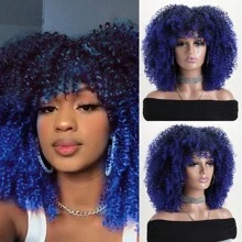 16" Short Curly Afro Kinky Wig, Multi-Color Fluffy Synthetic Fiber Wig, Suitable For Daily Wear, Holiday, Wedding, Birthday, Party, Halloween Costume - 彩色 - 查看 15