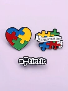 3 件自闭症拼图珐琅别针定制教导爱希望激励胸针翻领徽章背包配件送给朋友的礼物 - 彩色 - 查看 3