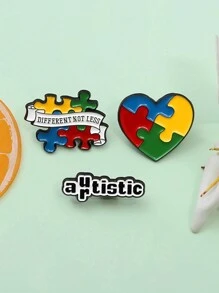 3 件自闭症拼图珐琅别针定制教导爱希望激励胸针翻领徽章背包配件送给朋友的礼物 - 彩色 - 查看 1