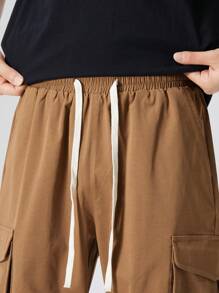Men's Drawstring Cargo Pants, Multi-Pocket Casual Work Trousers, American Style Straight Leg Streetwear