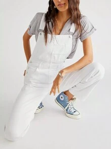 Women Denim Long Jumpsuit Casual Spaghetti Strap Wide Leg Romper Pants Summer Baggy Bib Overalls - 白色 - 查看 3