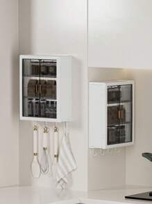 1 pieza Caja de almacenamiento montada en la pared, con puertas dobles magnéticas, para almacenamiento de especias en la cocina y cosméticos en el baño