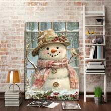 Charming Snowman Canvas Art - Wooden Framed Wall Decor For Living Room, Bedroom, Hallway | Perfect Winter Home Accent