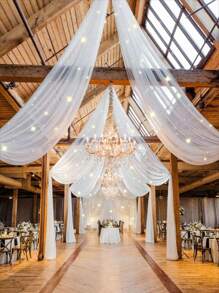 1pc White Chiffon Arch Window Curtain, Suitable For Indoor/Outdoor Wedding, Valentine's Day Decor, Ceiling Backdrop For Ceremony, Party And Banquet Decoration, Multi-Purpose Decor, Christmas, Valentine's Day, Wedding Background Decoration - Multicolor - View 5