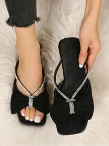 Women's Flat Sandal With Shiny LUXURY Comfort Insole Low Sole Soft Flat - 黑色 - 查看 2