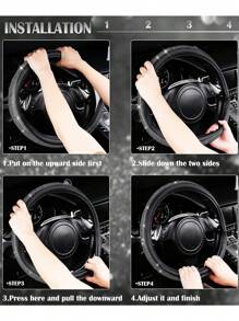 1 件装真皮方向盘套，带闪亮水晶钻，适合 SUV、轿车、汽车、卡车，通用 14.5-15 英寸水晶闪光女士 - 均碼 - 查看 9