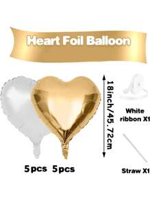 10pcs/Set 18inch Heart Shaped Foil Balloon In Gold, White, Red, Pink, Blue, Cream, Light Gold, Black - Perfect For Birthday Party, Wedding, Valentine's Day, Anniversary, Bridal Shower, New Year Party Decoration, Room Decor, Photo Props - Multicolor - View 23