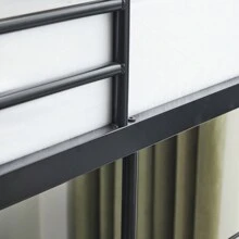 Iron Bed Bunk Bed With Ladder For Kids Twin Size Black
