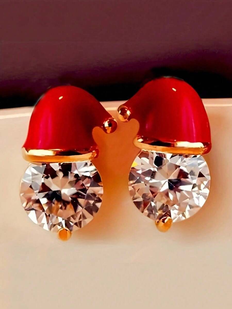 1 对时尚女士钻石圣诞帽耳环，简约派对设计 - 耳環 - 查看 1