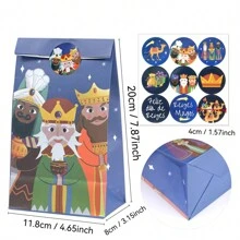 12 piezas, Bolsas de regalo de los Reyes Magos con etiquetas adhesivas, bolsas de papel para fiestas con diseño de los Tres Reyes Magos, dos modelos, diseño doble cara - Multicolor - Ver 7