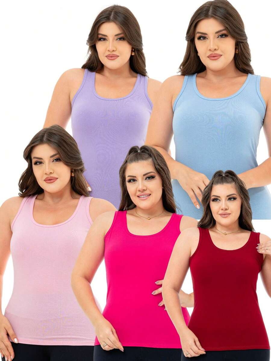 Kit 5 Casual Thick Strappy Blouses - 糖果紅 - 查看 1