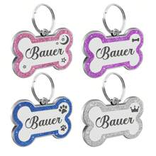 Placas de identificación grabadas para mascotas, placa de identificación personalizada con cualquier nombre y texto, etiqueta de nombre de perro con brillo personalizada, etiqueta de identificación de hueso para cachorros y mascotas, ornamental, grabada, de acero inoxidable, elegante, de moda, colorida, vintage, linda, sencilla, adorable, personalizada, única, personalizada para mascotas para aniversarios, cumpleaños, collares, correas y arneses personalizados para mascotas, fácil comodidad - luna - Ver 3