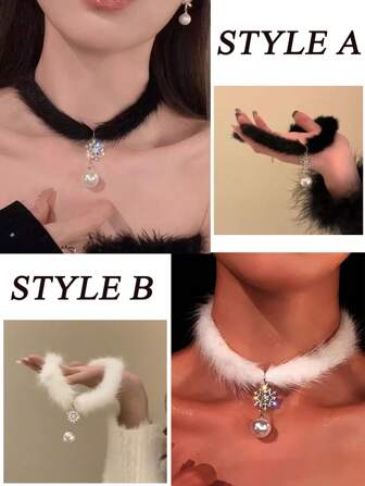 1 件女士性感内衣配饰，秋冬毛绒颈链，奢华小众女士颈链，派对、节日、狂欢的性感项链配饰