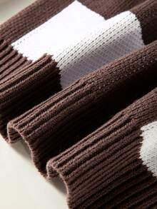 棕色格纹主教袖优雅毛衣，长袖上衣 - 棕色 - 查看 10