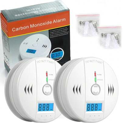 2 Pcs Detectores de Alarma de Monóxido con Pantalla LED y Alarma de Sonido,Detector de Humo,detector de humo fotoeléctrico Soporte para Largos periodos de Uso,para el hogar, hotel, escuela