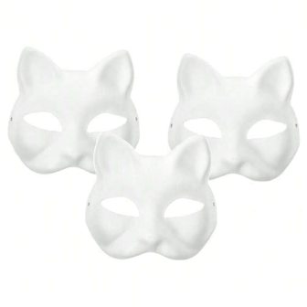 3PCS Therian Masks White Paint Cat Mask Paper Unpainted Blank DIY Masquerade Mask Fox Animal Half Face Dress Up Mask DIY Unpainted Masquerade Mask Paper Mache Mask White Craft Mask Pulp Blank Paintable Mask For Costume