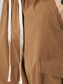 Men's Drawstring Cargo Pants, Multi-Pocket Casual Work Trousers, American Style Straight Leg Streetwear