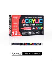 GuangNa 12支/套黑白丙烯颜料马克笔，共240色。水性涂鸦笔，适用于黑色卡纸、木材、画布、石头、岩石绘画、玻璃和陶瓷表面。是DIY工艺品、艺术项目和文具的理想之选。 - 彩色 - 查看 15