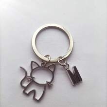 1pc 26 English Letters Metal Cartoon Cat Keychain, Creative Letter Keyring Accessory, Gift For Bag, Car, Couple, Unisex Car Accessories Bag Charm Backpack For School