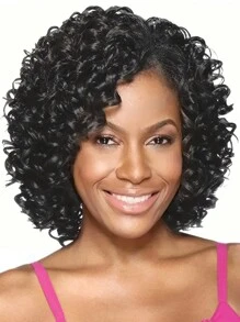 Women's 12-Inch Fluffy Afro Kinky Curly Wig, High Temperature Fiber Black Short Curly Hair Wig For Daily Wear Or Gatherings - màu đen - Xem 1