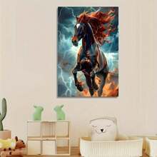 1pc Wooden Framed Canvas Painting Thunderbolt Galloping Horse Canvas ArtReady To Hang, For Living Room & Bedroom Decoration, Festival Gift