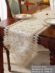 1pc 100% Polyester Lace Trim Embroidered Party/Wedding Table Runner - Multicolor - View 2