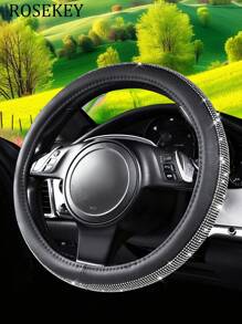 1 件装真皮方向盘套，带闪亮水晶钻，适合 SUV、轿车、汽车、卡车，通用 14.5-15 英寸水晶闪光女士 - 均碼 - 查看 5