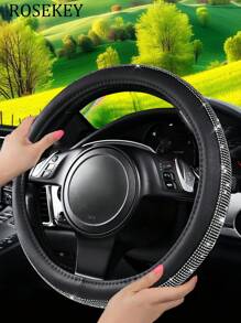 1 件装真皮方向盘套，带闪亮水晶钻，适合 SUV、轿车、汽车、卡车，通用 14.5-15 英寸水晶闪光女士 - 均碼 - 查看 3