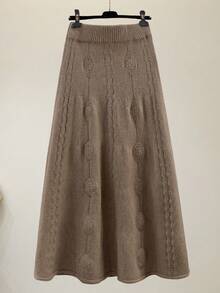 Women's Elegant Jacquard Knit Sweater Dress, Warm - Khaki - View 5