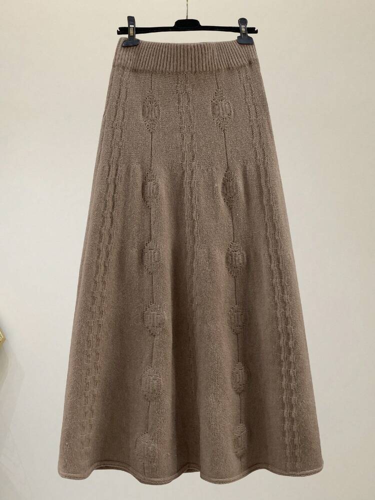 Women's Elegant Jacquard Knit Sweater Dress, Warm - Khaki - View 5