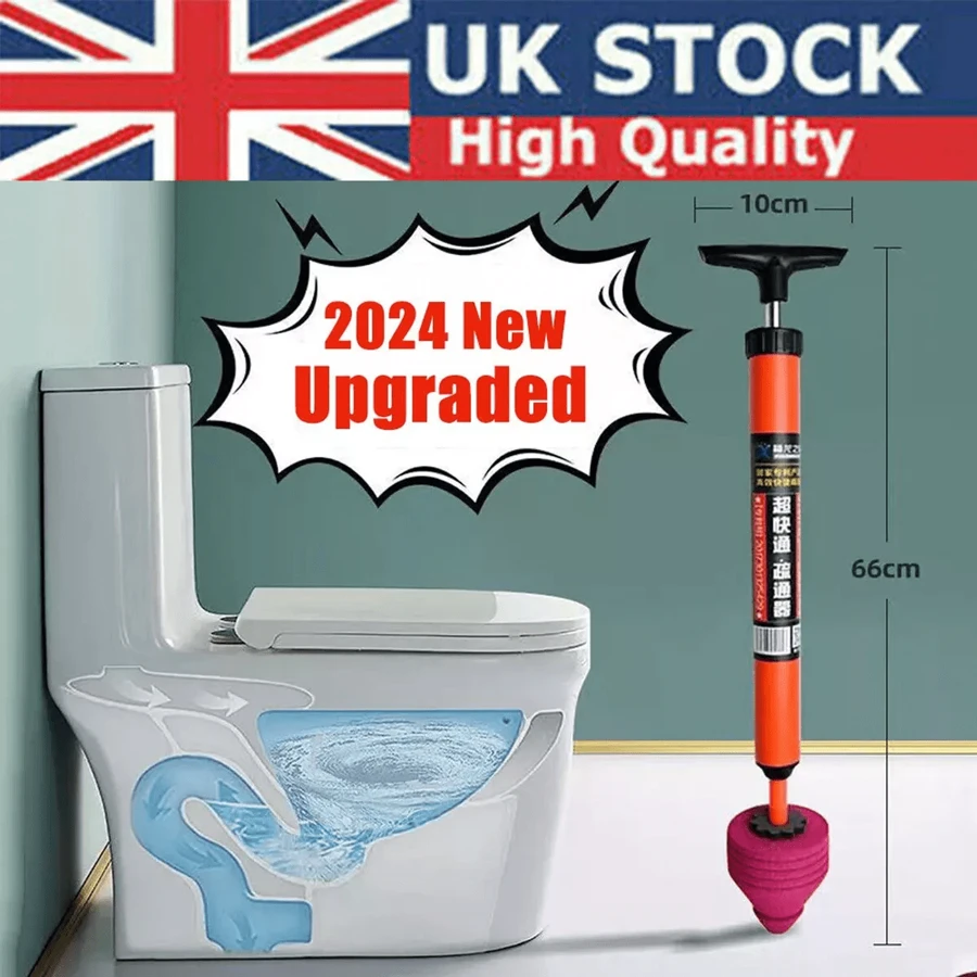 Toilet Plunger High Pressure Toilet Air Drain Unblocker Blockage Remover Tools ~ - Orange - View 1