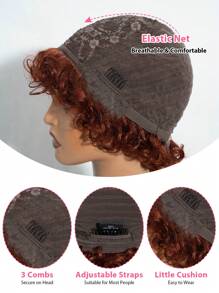 Human Hair Short Deep Curly Bob Wigs With Bangs 6 Inch Brazilian Afro Curly Human Hair Wigs Glueless Machine Made Short Pixie Cut Wigs For Women Reddish Brown Color - Rust Brown - View 6