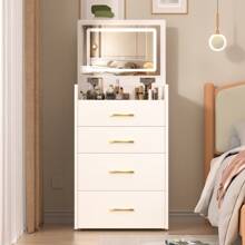 3 In 1 Vanity Desk With Open Top Mirror,Small Make Up Vanity Set With Visible Glass Desktop,Compact Makeup Vanity With 3 Drawers,Dressing Table For Bedroom - 白色 - 查看 2