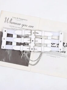 1 pieza Cinturón de estilo punk europeo y americano con cadena para mujer, banda decorativa para la cintura para vestidos y chaquetas, accesorio de entrenador de cintura de verano para damas, decoración de cadena gótica punk para vestido, cinturón negro de mujer para vestido, entrenador de cintura para adelgazamiento y control del abdomen