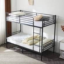 Iron Bed Bunk Bed With Ladder For Kids Twin Size Black