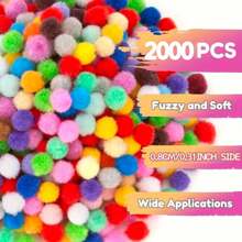 2000 个超值装 0.8 厘米多色高弹力 DIY 绒球、绒球+管道清洁器、随机颜色 DIY 绒球什锦，适用于工艺品、小尺寸 0.8 厘米小绒球，用于工艺品用品、绒球工艺套件、最佳绒球工艺用品、绒球派对装饰品、您可以制作的绒球钥匙扣、纱线绒球、彩色纱线球、蓬松绒球工艺品、绒球壁挂创意、季节性绒球工艺品