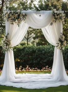 1pc White Chiffon Arch Window Curtain, Suitable For Indoor/Outdoor Wedding, Valentine's Day Decor, Ceiling Backdrop For Ceremony, Party And Banquet Decoration, Multi-Purpose Decor, Christmas, Valentine's Day, Wedding Background Decoration - Multicolor - View 1