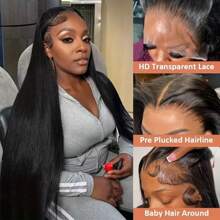 360 Full Lace Front Wigs Human Hair Straight Pre Plucked With Baby Hair 250% Density Human Hair Wigs For Woman Natural Color Can Do Ponytail And Bun Christmas Gifts - Natural Black - Xem 9